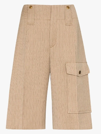 Shop Chloé Brown Pinstripe Cargo Shorts