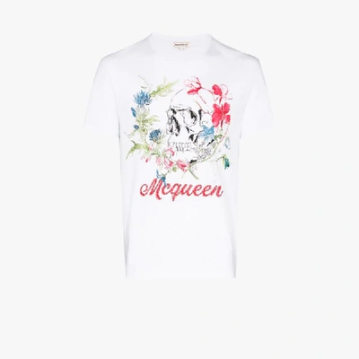 Shop Alexander Mcqueen Deconstructed Floral Skull T-shirt In White