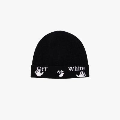 Shop Off-white Black Logo Knit Wool Beanie Hat