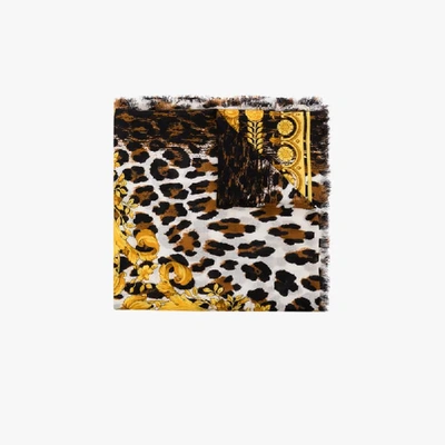 Shop Versace Multicoloured Baroque Leopard Print Cashmere Scarf In Black