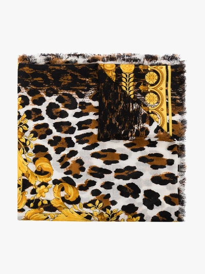 Shop Versace Multicoloured Baroque Leopard Print Cashmere Scarf In Black