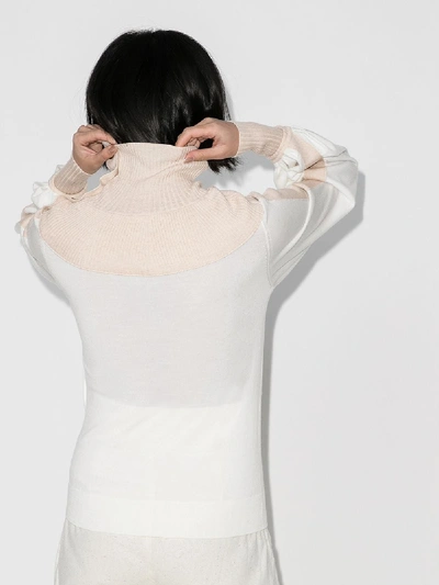 Shop Chloé Neutrals Button Detail Turtleneck Wool Sweater