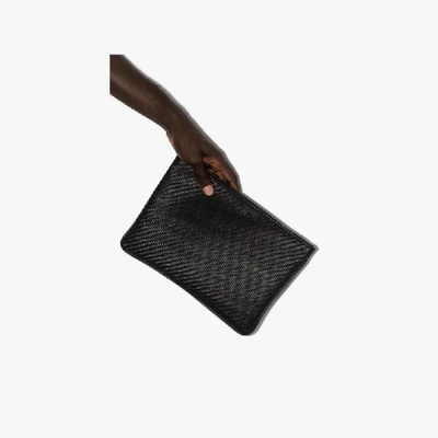 Shop Ermenegildo Zegna Black Woven Leather Folio Clutch Bag