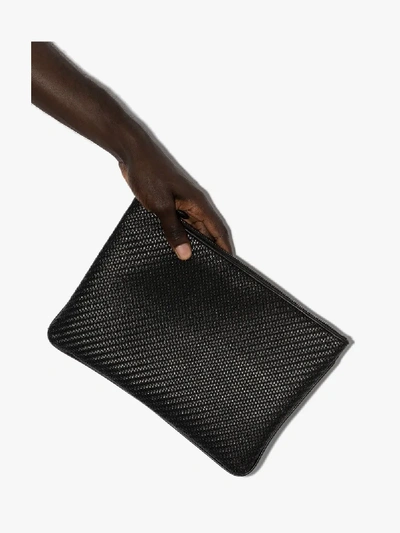 Shop Ermenegildo Zegna Black Woven Leather Folio Clutch Bag