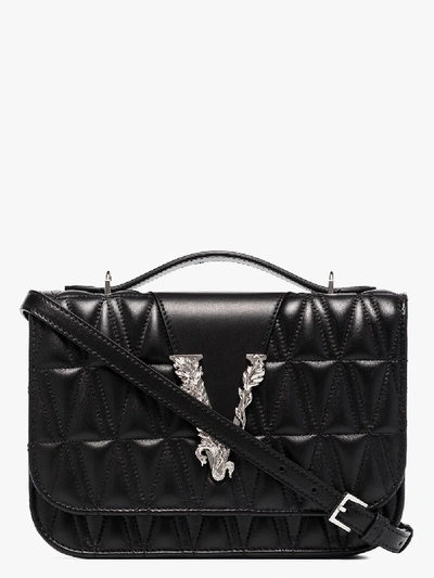 Shop Versace Black Virtus Leather Cross Body Bag