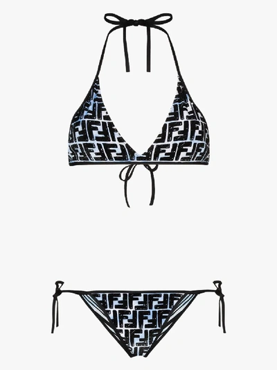 Shop Fendi Ff Print Triangle Bikini In Blue