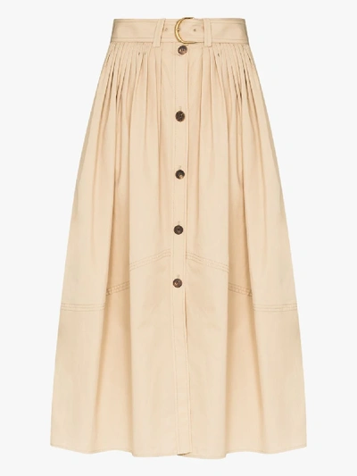 Shop Chloé Neutrals Parachute Cotton Poplin Midi Skirt