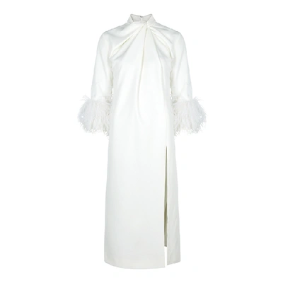 Shop 16arlington Fujiko White Feather-trimmed Midi Dress