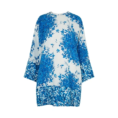 Shop Valentino Ivory Floral-print Crepe De Chine Dress In Blue