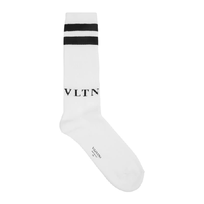 Shop Valentino Vltn Black Cotton-blend Socks In White And Black