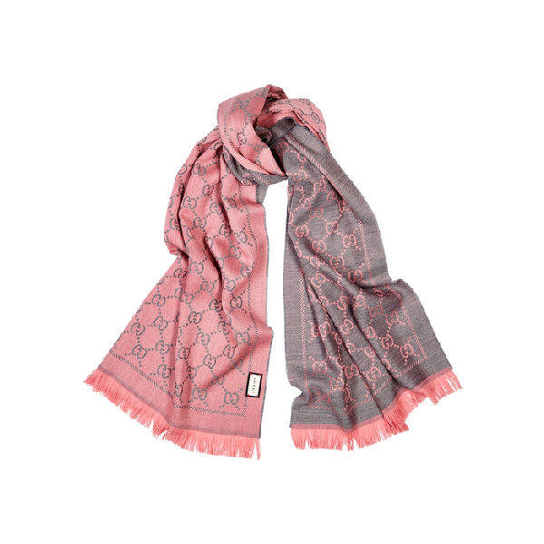 Gucci Pink Ggjacquard Wool Scarf ModeSens