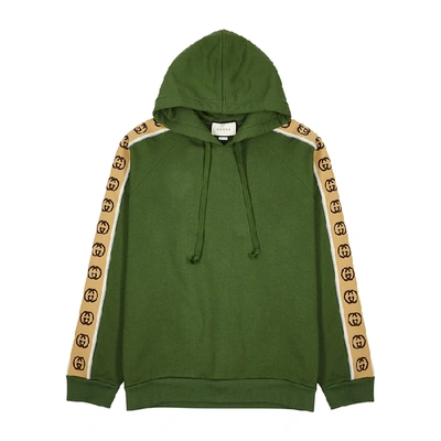 Shop Gucci Green Gg-striped Cotton Sweatshirt