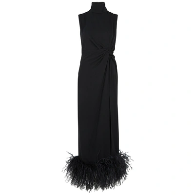 Shop 16arlington Maika Black Feather-trimmed Midi Dress