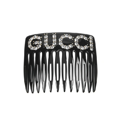 Shop Gucci Black Crystal-embellished Hair Comb