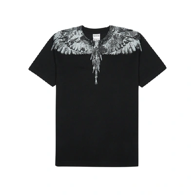 Shop Marcelo Burlon County Of Milan Camou Wings Black Printed Cotton T-shirt