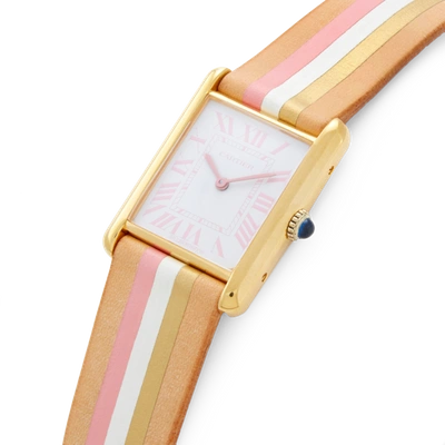 Shop La Californienne Large Cartier Tank Wrap Strap Watch In Blanc / Flamingo / Dawn