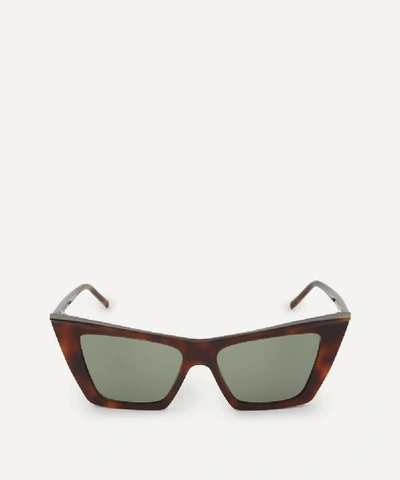 Shop Saint Laurent Acetate Angled Cat-eye Sunglasses In Havana