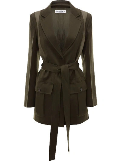 Shop Jw Anderson Belted Patchwork Jacket In Green