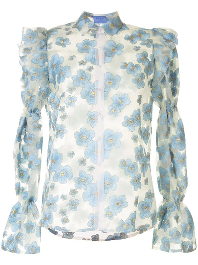 Shop Macgraw Souffle Embroidered Organza Blouse In Blue