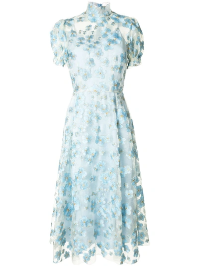 Shop Macgraw Porcelain Floral Embroidered Dress In Blue