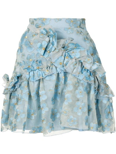 Shop Macgraw Souffle Ruffle Trim Mini Skirt In Blue