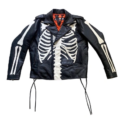 Pre-owned Neighborhood X Vlone Skeleton Leather Jacket Black/white