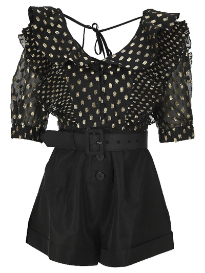 Shop Self-portrait Self Portrait Fil-coupé Polka Dot Playsuit In Black