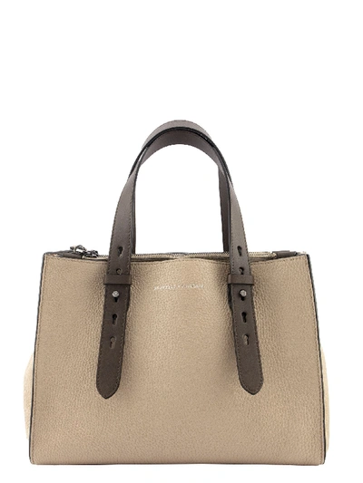 Shop Brunello Cucinelli Shopper Bag Texture Calfskin Bag With Monili And Adjustable Handles In Beige