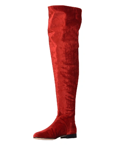 Shop Alberta Ferretti Velvet Over-the-knee Boots In Red