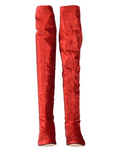 Shop Alberta Ferretti Velvet Over-the-knee Boots In Red