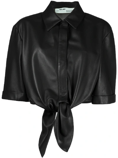 Shop Off-white Cropped Tied Leather Shirt In Black