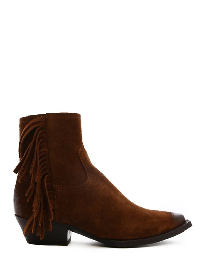 Shop Saint Laurent Lukas Suede Ankle Boots In Brown