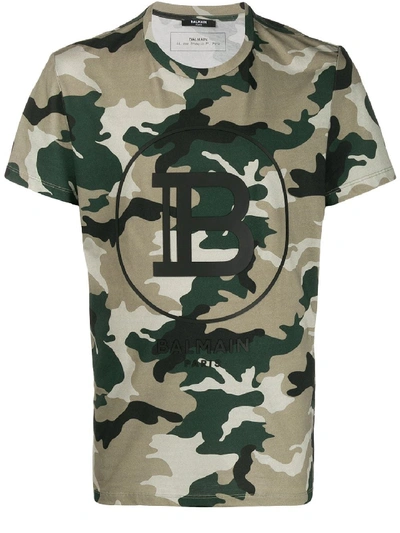 Shop Balmain T-shirt Logo Camouflage In Green