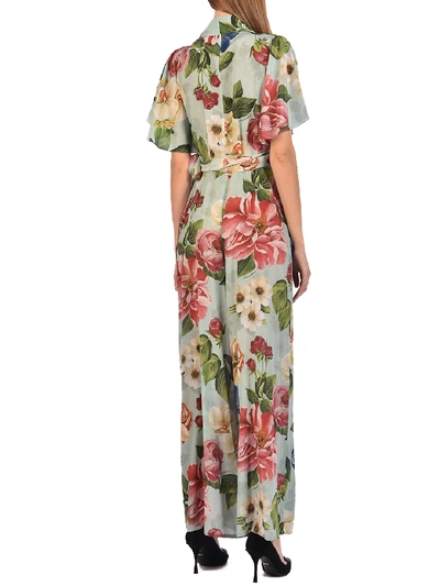 Shop Dolce & Gabbana Floral Silk Jumpsuit In Light Blue