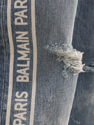 Shop Balmain Logo Jeans In Light Blue
