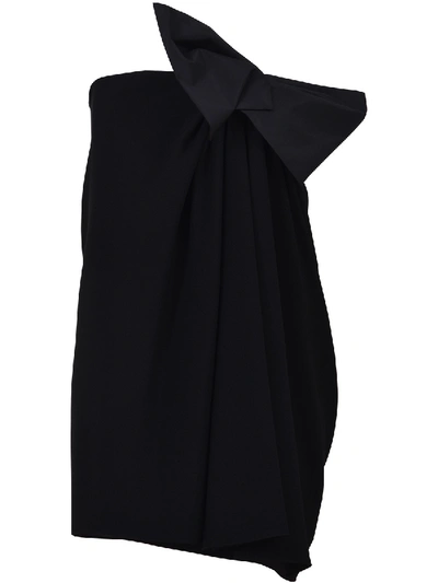 Saint Laurent Bow-embellished Strapless Crepe Dress In Black