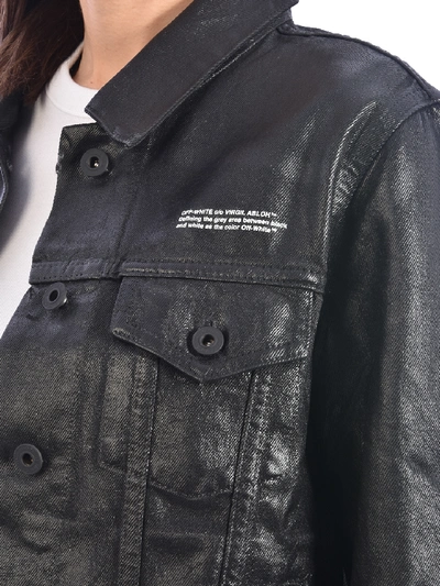 Shop Off-white Coated Cropped Denim Jacket In Black