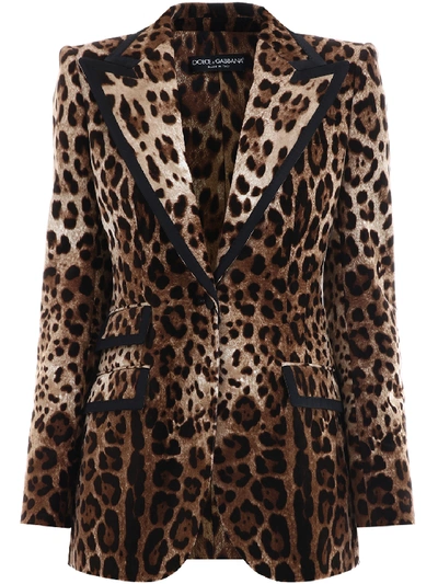 Shop Dolce & Gabbana Velvet Jacket Leo Print In Brown