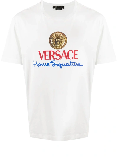 Shop Versace T-shirt Signature White