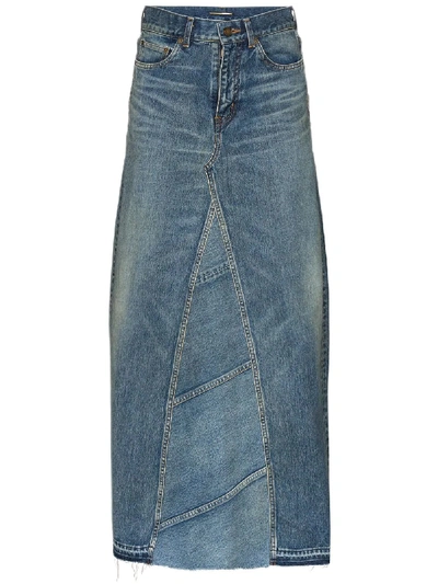 Shop Saint Laurent Long Denim Skirt In Light Blue