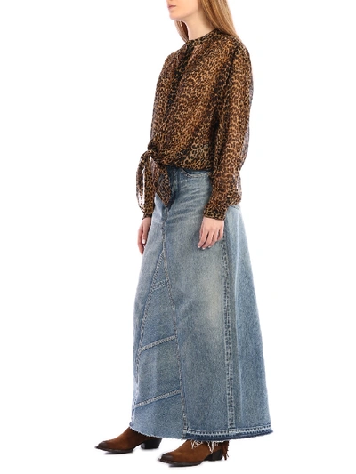 Shop Saint Laurent Long Denim Skirt In Light Blue