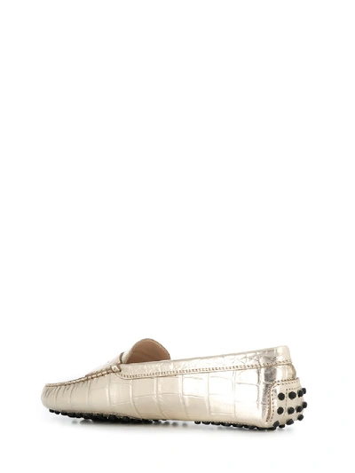 Shop Tod's Crocodile Printed Gommino Driving Shoes In Gold