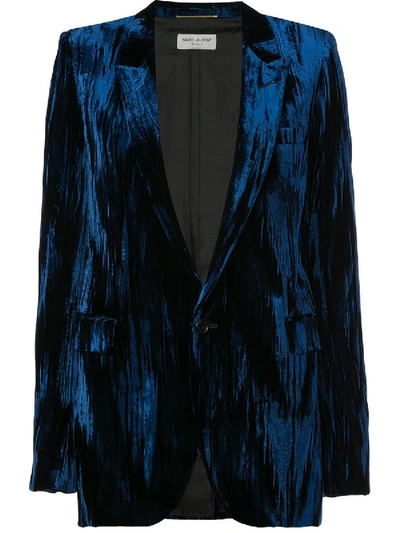 Shop Saint Laurent Blue Velvet Jacket