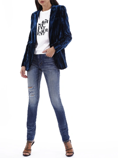 Shop Saint Laurent Blue Velvet Jacket