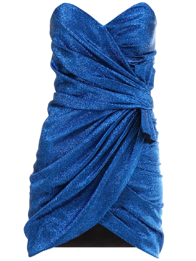 Shop Saint Laurent Draped Dress In Lamè Silk In Blue