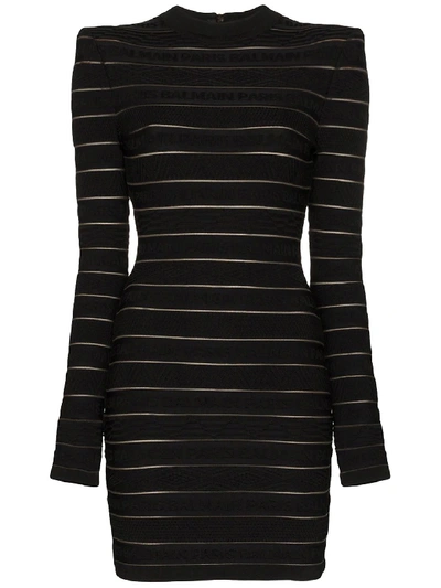 Shop Balmain Mini Dress With Logo Stripes In Black