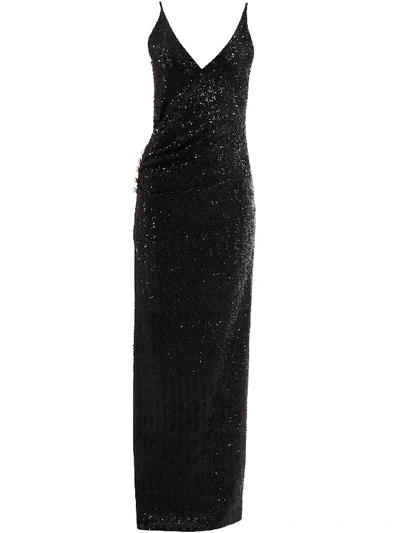 Shop Balmain Sequins Long Dress In Black