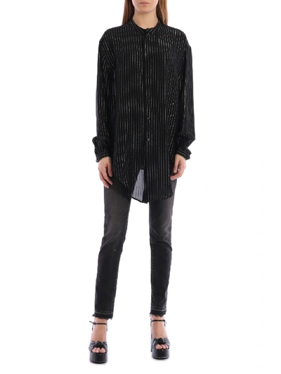 Shop Saint Laurent Silver Striped Shirt In Black