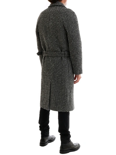 Shop Saint Laurent Belted Overcoat In Wool Twill In Grey