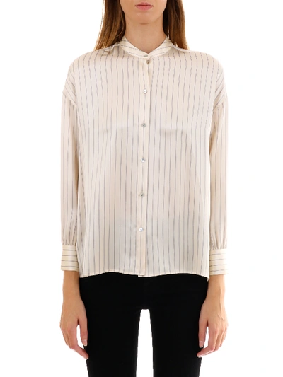 Shop Vince Pajama Stripe Satin Blouse In White